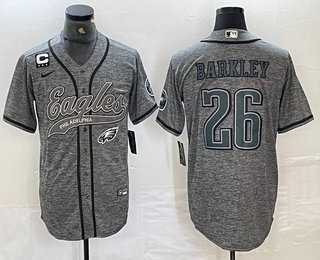 Men's Philadelphia Eagles #26 Saquon Barkley Grey Gridiron With C Patch Cool Base Stitched Baseball Jersey,We sell and wholesale Men's Philadelphia Eagles #26 Saquon Barkley Grey Gridiron With C Patch Cool Base Stitched Baseball Jersey on line form chian!